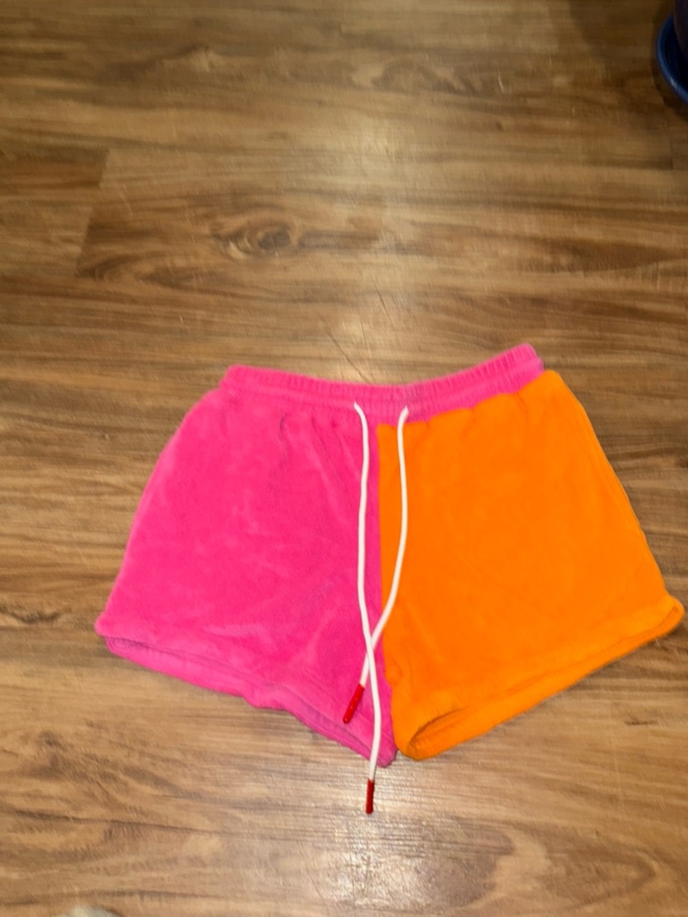 Solid & Striped Charlie Terry Knit Colorblock Orange/Pink Drawstring Shorts XS